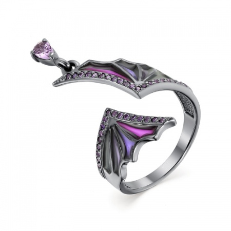 Серебряное кольцо с эмалью и фианитами «Ночные крылья»