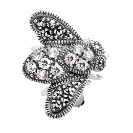 Серебряная брошь «Мушка» с марказитами Swarovski и фианитами