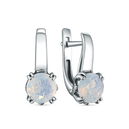 Серебряные серьги с лунным камнем и фианитами