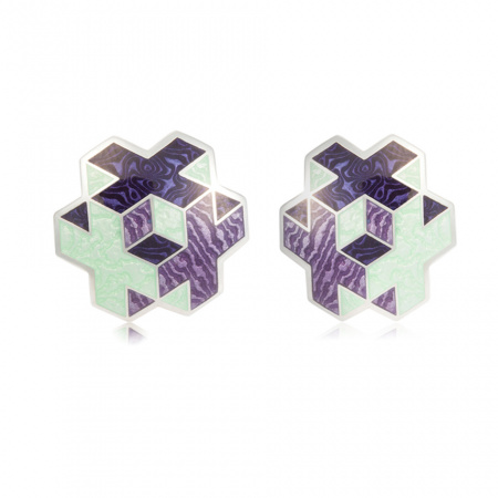 Серебряные пуссеты с эмалью «Тетра фиолетовые»