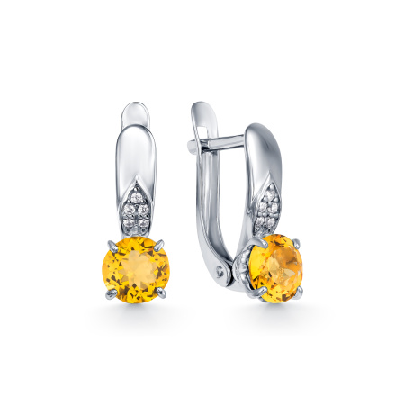 Серебряные серьги с цитрином и фианитами