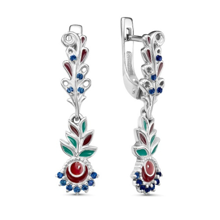 Серьги «Жостовская роспись - Брусника» с эмалью