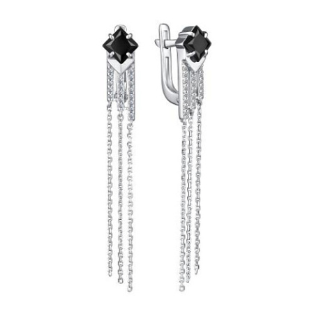 Серебряные серьги с черным ониксом и фианитами