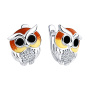 Серьги из серебра с эмалью и фианитами «Сова»