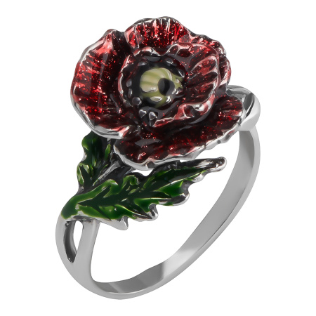 Серебряное кольцо с эмалью «Огненный цветок»