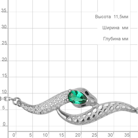 Браслет из серебра с ноноизумрудом и фианитами «Змея»
