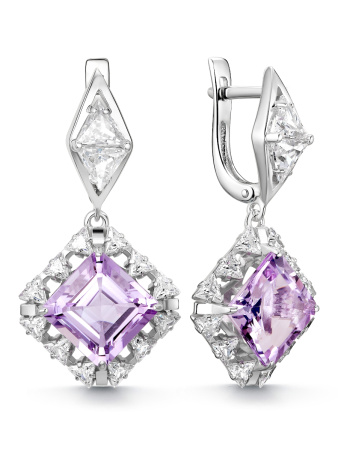 Серьги из серебра с аметистом и фианитами
