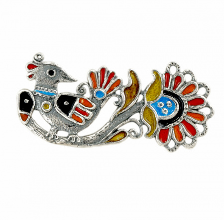 Серебряная брошь «Птица счастья» с эмалью