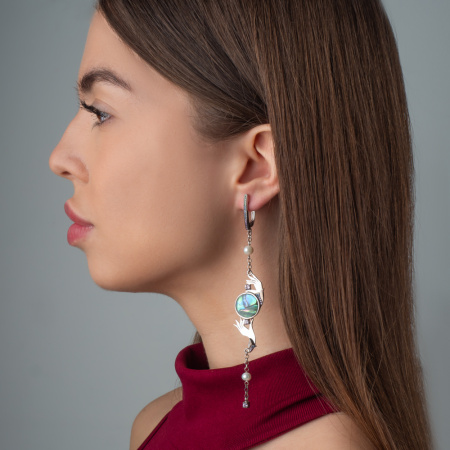 Серьги из серебра с аметистом, жемчугом, перламутром и танзанитами