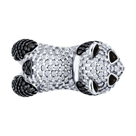 Кольцо из серебра с фианитами и эмалью «Панда»