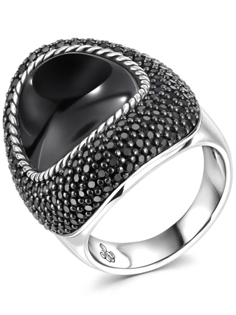 Серебряное кольцо с черным ониксом и шпинелью