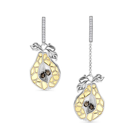 Серьги из серебра «Груша» с раухами-топазами