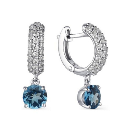 Серебряные серьги с Лондон топазом и фианитом