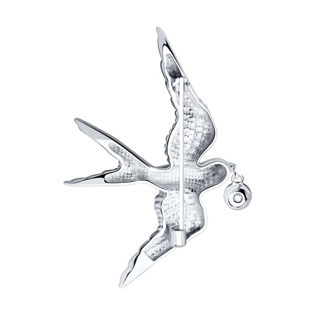 Брошь из серебра с фианитом «Ласточка»