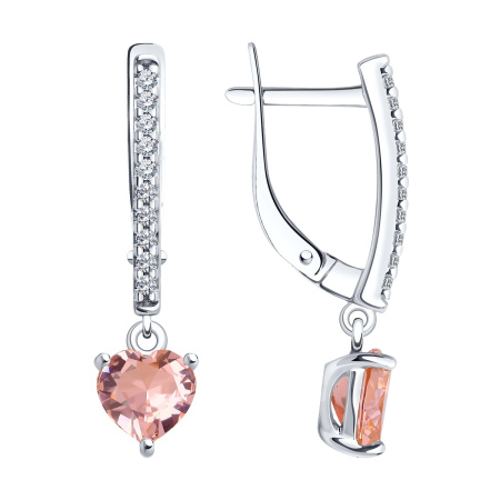 Серьги из серебра с ситаллами и фианитами «Сердце»