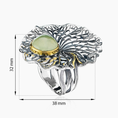 Серебряное кольцо «Роса» с пренитом