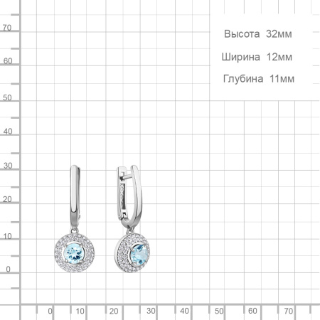 Серьги из серебра с топазом и фианитами