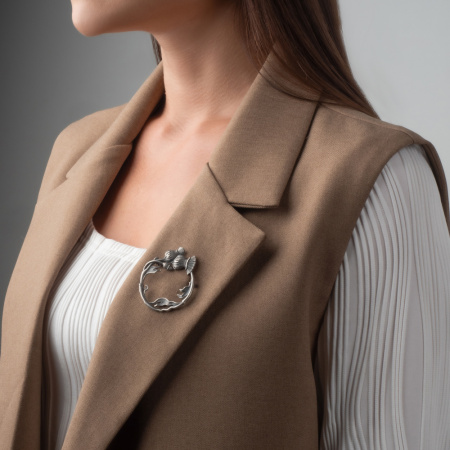 Брошь из серебра «Чертополох» с матированием