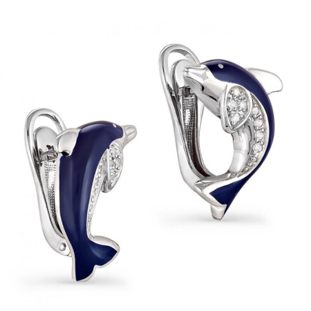 Серьги из серебра с эмалью «Вместе с дельфинами»