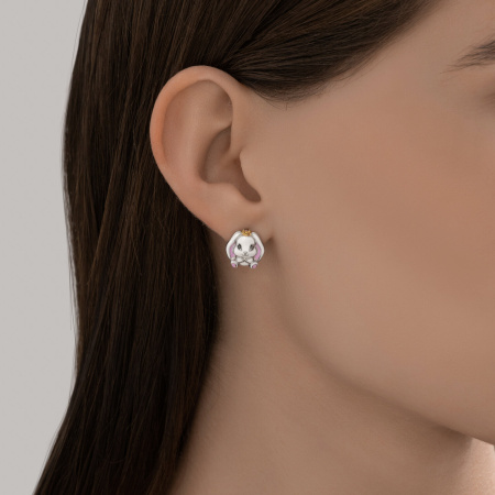 Серьги из серебра с эмалью «Зайка»