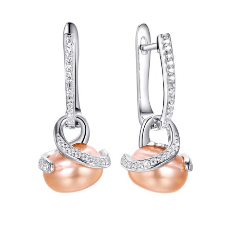 Серебряные серьги с жемчугом и фианитами