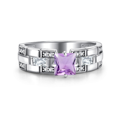 Кольцо из серебра с аметистом и фианитами