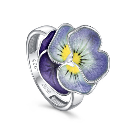 Серебряное кольцо «Анютины глазки» с эмалью