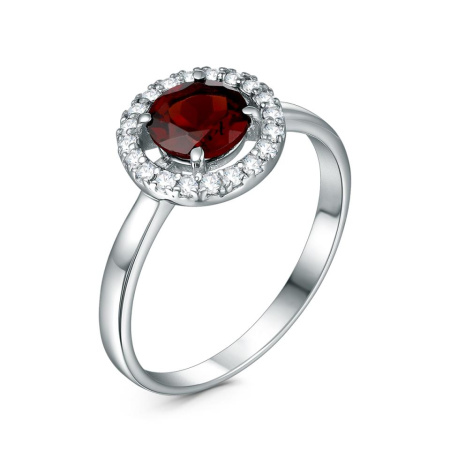 Кольцо из серебра с гранатом и фианитами