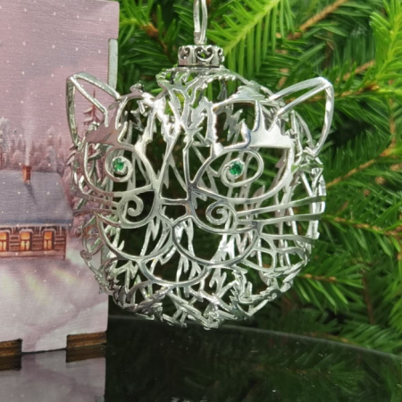 Серебряная елочная игрушка «Кот»