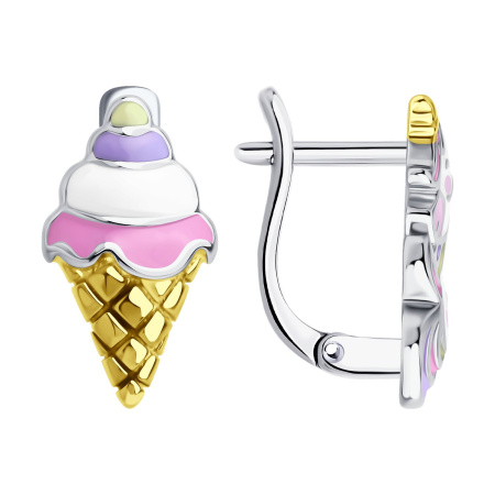 Серьги из золочёного серебра с эмалью «Мороженое»
