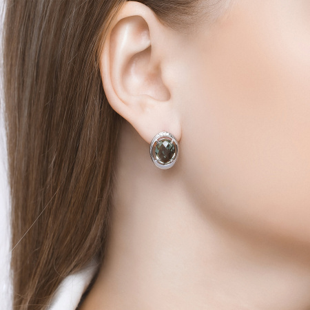 Серебряные серьги с кварцем и фианитами
