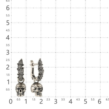 Серьги из серебра «Череп с розами»