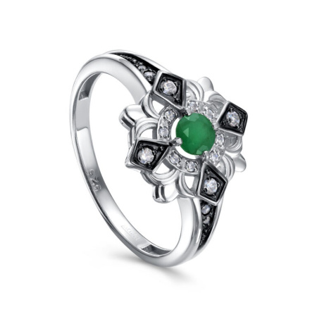 Кольцо из серебра с изумрудом и фианитами