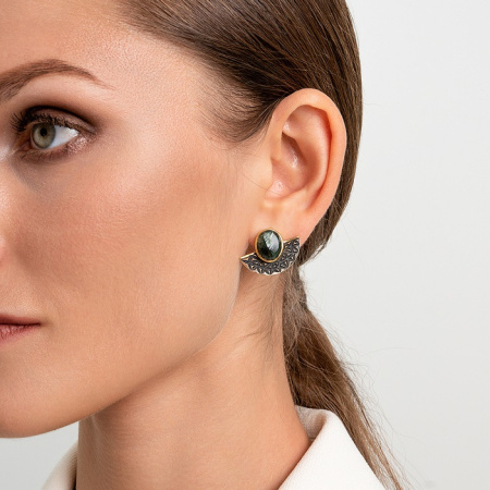 Серебряные серьги «Серафинитовый Веер»