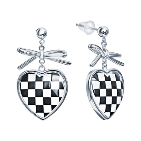 Серьги из серебра «Шахматы-любовь» с бантиком