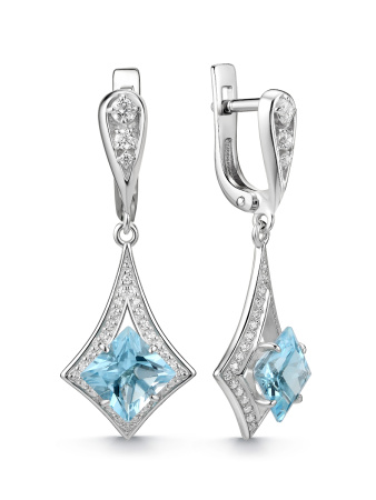 Серьги из серебра с топазом и фианитами