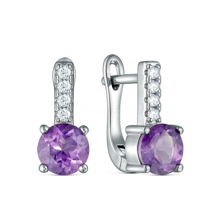 Серебряные серьги с аметистом и фианитами