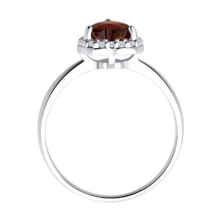 Кольцо из серебра с гранатом и фианитами «Сердце»