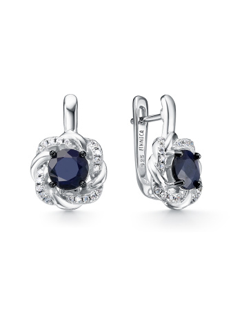Серьги из серебра с сапфиром и фианитами