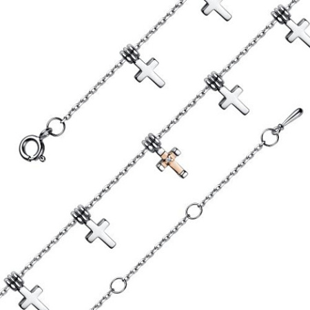 Браслет из серебра с бриллиантом «Крестик»