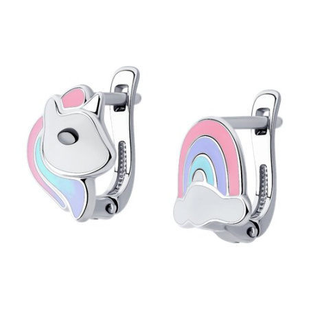 Серьги из серебра с эмалью «Единорог»