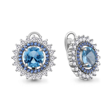 Серьги из серебра с наносапфирами и фианитами