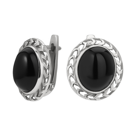 Серебряные серьги с черным агатом
