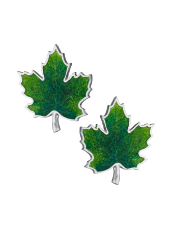 Серебряные серьги-пусеты с эмалью «Кленовые листья»