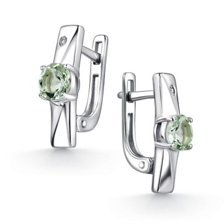 Серьги из серебра с празиолитом и бриллиантом