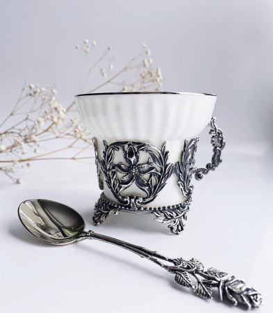 Чашка чайная «Симфония» серебро и фарфор
