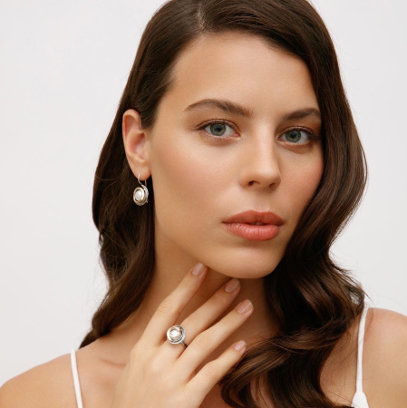 Серебряные серьги с жемчугом и позолотой