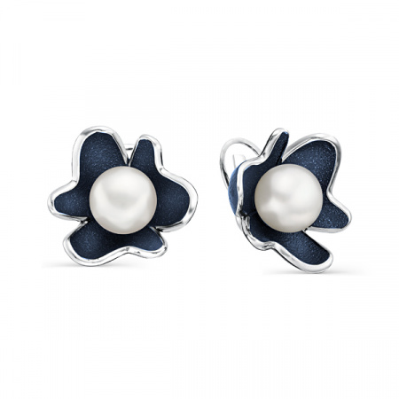 Серебряные серьги с жемчугом и эмалью