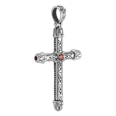 Серебряный крестик с гранатом