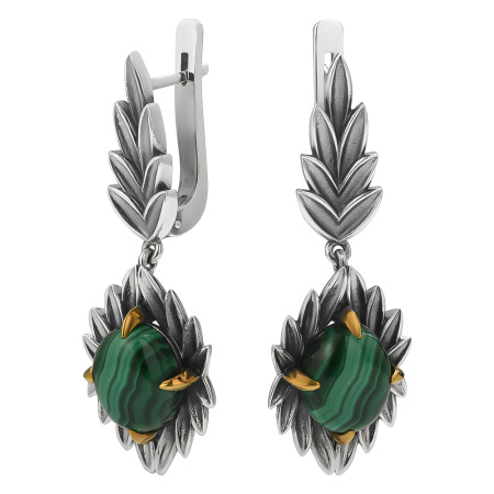 Серьги из серебра с малахитом «Цветок»